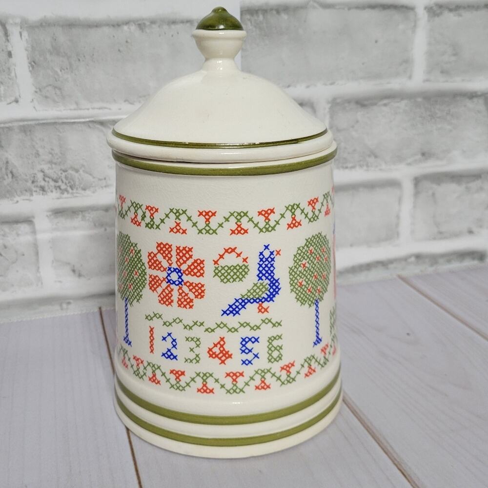 Vintage 1990s Kitchen Decor ABC 123 Canister  with Lid (9" tall)